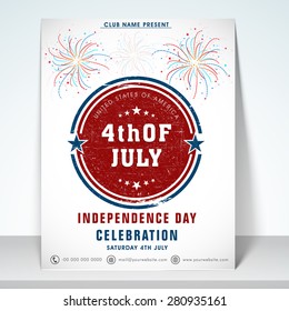 Shiny Invitation card decorated with fireworks and stylish text 4th of July for American Independence Day celebration.