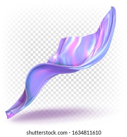 Shiny iridescent multi  colored fabric flying in the air  Vector 3d illustration dynamic evolving drapery  Beautiful decor for product presentation 
