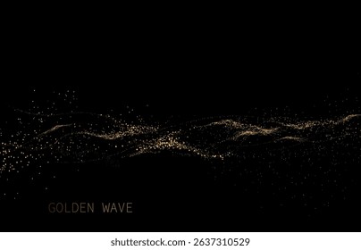 Shiny isolated design element, exquisite golden waves on black background
