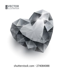 Shiny isolated diamond heart shape with shadow on white background. RGB EPS 10 vector illustration