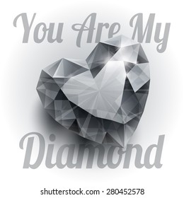 Shiny isolated diamond heart shape with realistic shadow on white background. RGB EPS 10 T-shirt print vector illustration