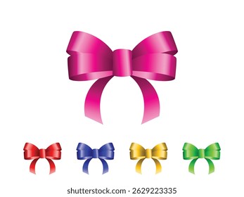 Brilhante isolada realista rosa fita arco de férias com vermelho ouro azul e verde cor com fundo branco