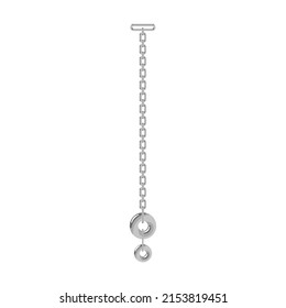 shiny keychain, pendant and chain. Vector illustration of leather, gold and silver design element isolated on white