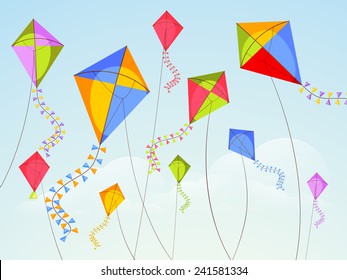 Shiny kites flying on occasion of Happy Vasant Panchami celebration. svg