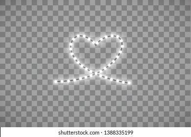 Shiny LED strip in the shape of a heart on a transparent background.