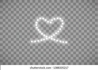 Shiny LED strip in the shape of a heart on a transparent background.