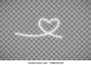 Shiny LED strip in the shape of a heart on a transparent background.