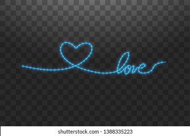 Shiny LED strip in the shape of a heart on a transparent background.