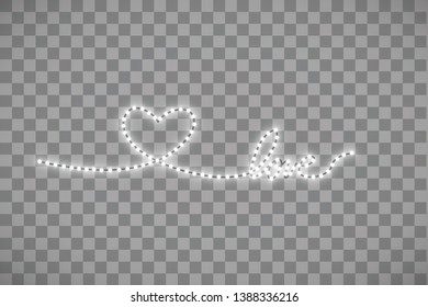 Shiny LED strip in the shape of a heart on a transparent background