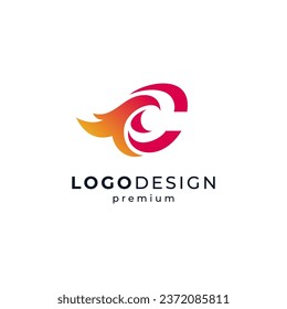 shiny letter C and bird with fire for business and finance logo design	