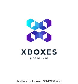 letra brillante X y caja para diseño de tecnología, entrega y logotipo de la industria
