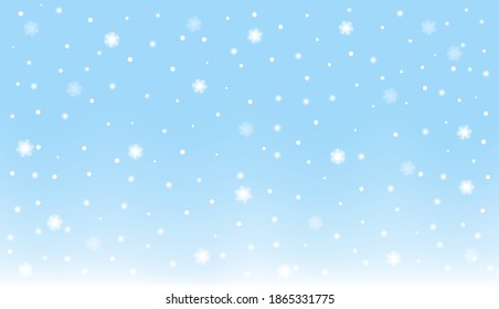 Luminoso fondo azul claro con copos de nieve y nieve para vacaciones y diseño natural de invierno