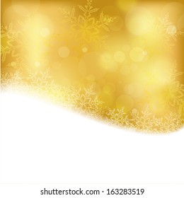 Efectos de luz brillantes con luces borrosas y copos de nieve brillantes en tonos dorados y un contorno ondulado. Genial para la temporada festiva de Navidad por venir.