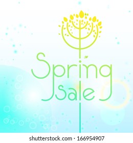 Shiny Light Modern Typography Design "Spring Sale" with Tree and Bird