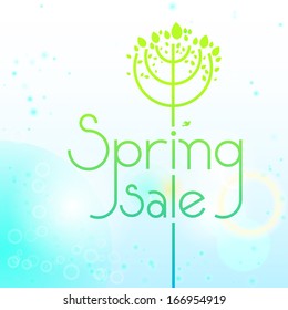 Shiny Light Modern Typography Design "Spring Sale" with Tree and Bird