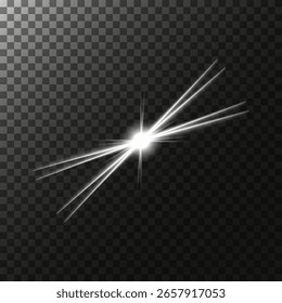 Proyección de luz brillante. Efecto láser brillante con destello abstracto, foco y rayo de brillo. Png transparente para fondo festivo, espectáculo escénico o ilustración mágica de concierto
