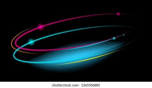 Shiny light with radiance effect. Glowing neon light effects. Space tunnel, galaxy. Abstract background for science, futuristic, energy technology. Vector illustration. 
