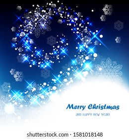 Shiny light, snow and glitter background. Merry christmas and happy new year