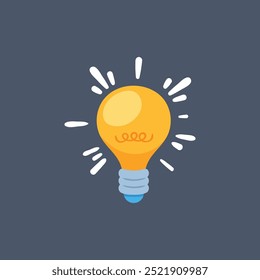 shiny light yellow bulb in flat vector design.