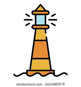 Shiny lighthouse icon. Outline shiny lighthouse vector icon color flat isolated