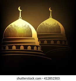 Shiny line art mosque domes wallpaper design representing Islamic symbol for Muslim's Community Festival Ramadan Kareem or Eid Mubarak