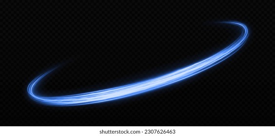 Shiny lines with sparkles. Magic blue comet light trail with glitter particles. Space wavy lines twinkle on transparent background.