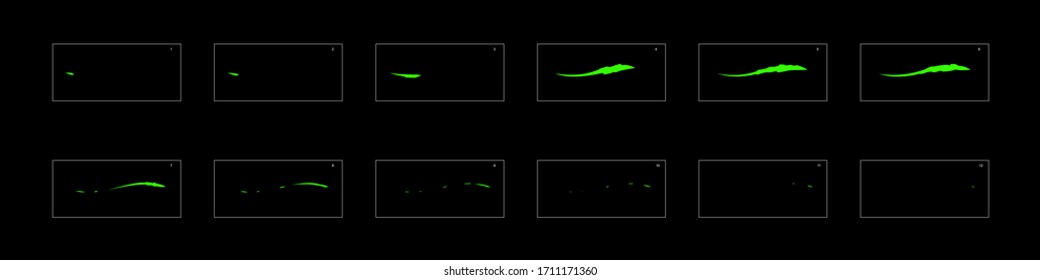 Shiny liquid trail animation effect. smoke trail animation.  frame by frame classic animation sprite sheet for game, cartoon, video, animation or motion