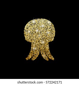 Shiny logo of Jellyfish. Golden glitter of sea animal