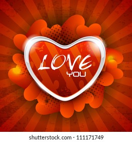 Shiny love background with red hearts, greeting or gift card for Valentines Day. EPS 10.