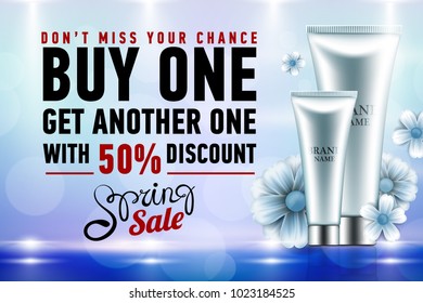 Shiny Luxury cosmetic branding ready sale offer banner with packaging collection for your design vector illustration