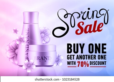 Shiny Luxury cosmetic branding ready sale offer banner with packaging collection for your design vector illustration