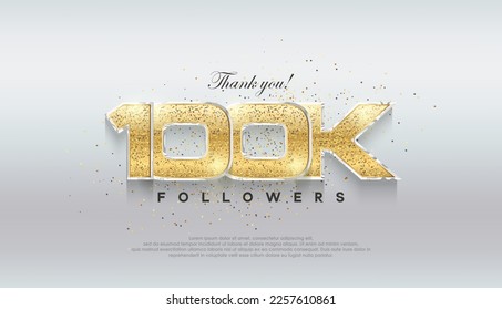 Shiny luxury gold 100k followers. premium vector background for celebration. Premium vector for poster, banner, celebration greeting.