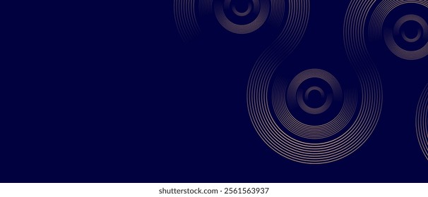 Shiny luxury gold circle pattern lines on dark blue background.