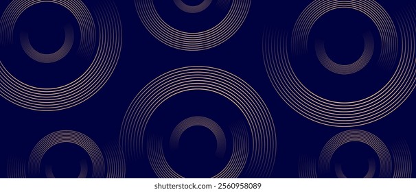 Shiny luxury gold circular pattern lines on dark blue background.Background design for banners, wallpapers, presentations. Vector illustration