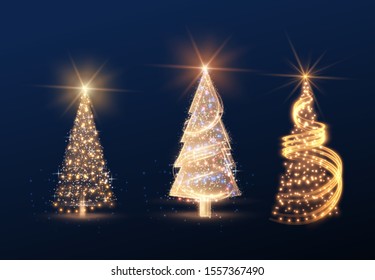 Shiny magic Christmas tree collection vector element for holiday festive background. EPS10