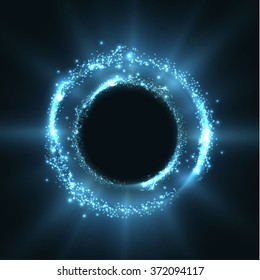 Shiny magic circle frame with glittering dust particles. Vector eps10.