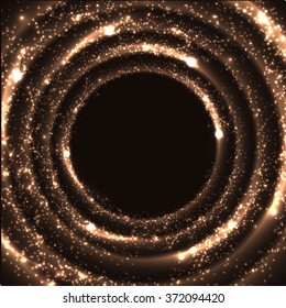 Shiny magic circle frame with glittering dust particles. Vector eps10.