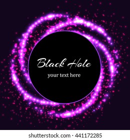 Shiny magic circle frame with glittering dust particles with round place for text. Vector illustration.