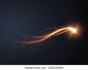 Shiny magic star with wavy dust particles tail vector background. EPS10