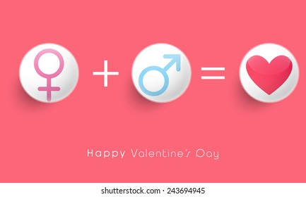Shiny male and female symbol representing love for Happy Valentine's Day celebration on pink background.