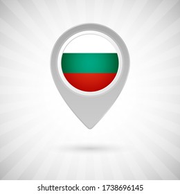 Shiny Karte Pin mit der Flagge von Bulgarien Land. Abstrakte Kartenmarkierung mit Fahne über klassischem Hintergrund