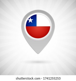 Shiny map pin with flag of Chile country. Abstract map marker with flag over classic background