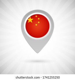 Eine schlanke Karte mit der Flagge des chinesischen Landes. Abstrakte Kartenmarkierung mit Fahne über klassischem Hintergrund
