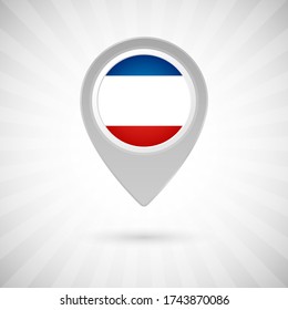 Luminoso alfiler de mapa con la bandera del país de Crimea. Marcador de mapa abstracto con bandera sobre fondo clásico