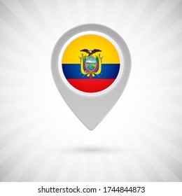 Shiny map pin with flag of Ecuador country. Abstract map marker with flag over classic background