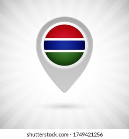 Schlauer Kartenstift mit Flagge des Landes Gambia. Abstrakte Kartenmarkierung mit Flagge auf klassischem Hintergrund