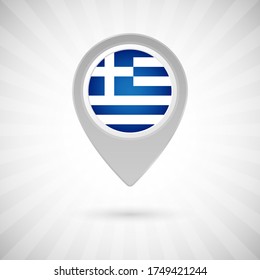 Shiny map pin with flag of Greece country. Abstract map marker with flag over classic background