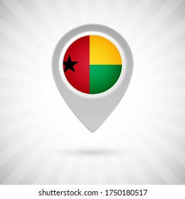 Shiny map pin with flag of Guinea-Bissau country. Abstract map marker with flag over classic background