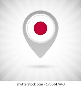 Pin de mapa brillante con bandera del país japonés. Marcador de mapa abstracto con bandera sobre fondo clásico