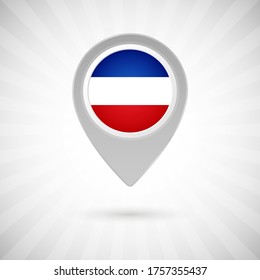 Shiny map pin with flag of Los Altos country. Abstract map marker with flag over classic background